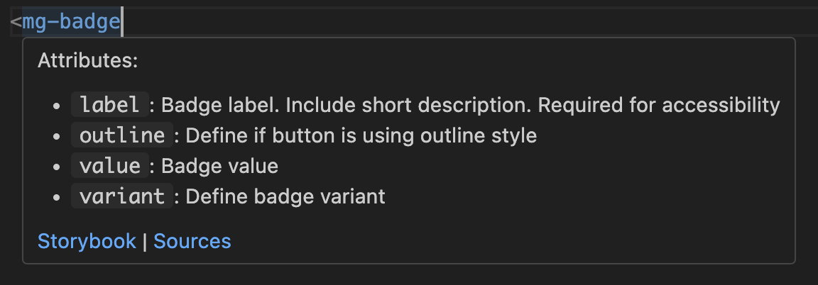 Documentation au survol de l'élément